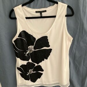 White House Black Market- White top with black flowers- sleeveless- size L